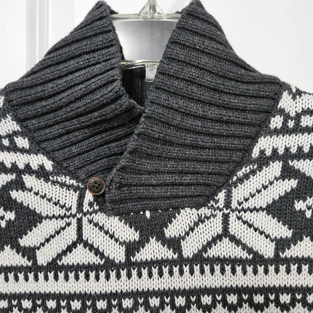 OshKosh B'gosh Sweater Kids 10/12 Gray Fair Isle Snowflake Shawl Collar Cotton